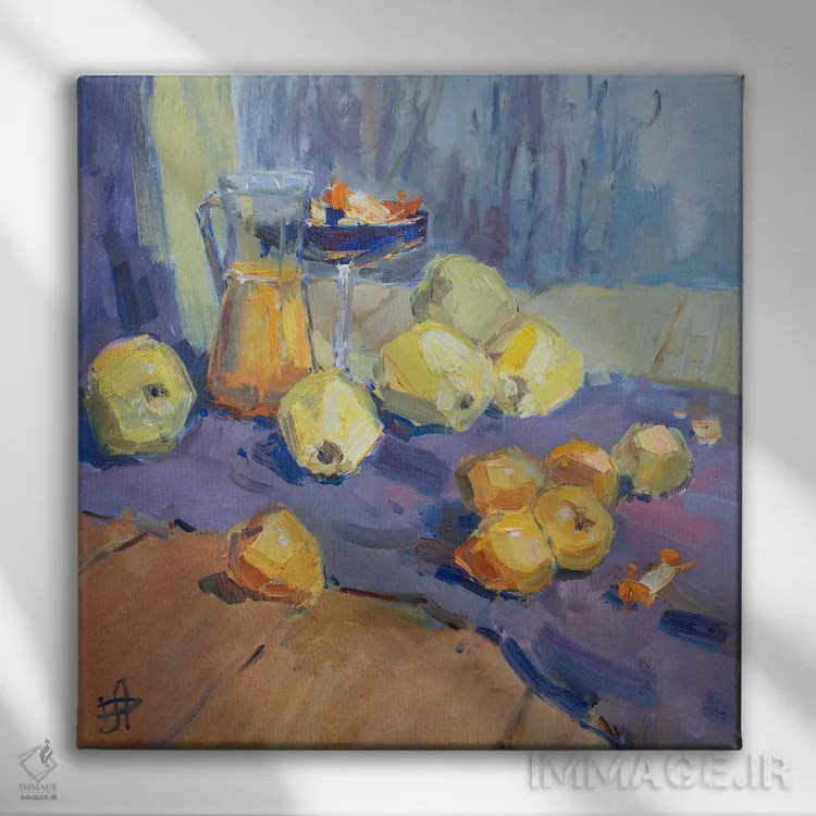 تابلو طبیعت بیجان به و خرمالو اثر کنتس آرت (هنرمند یا استودیو) - نمای روبهرو روی دیوار