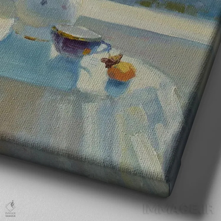 تابلو فراغت پاییزی خرمالو اثر کنتس آرت (هنرمند یا استودیو) - نمای نزدیک بافت بوم