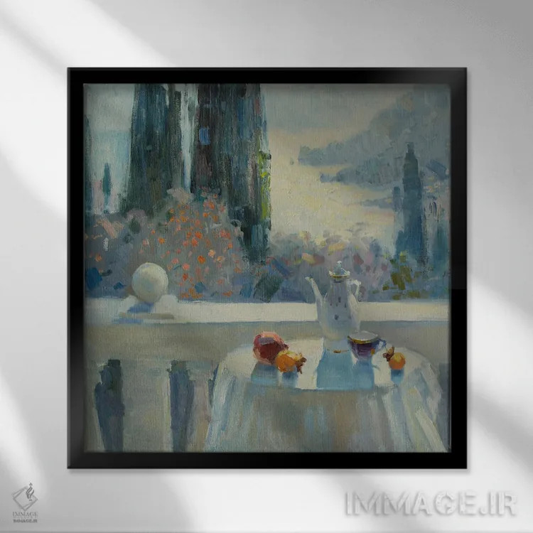 تابلو فراغت پاییزی خرمالو اثر کنتس آرت (هنرمند یا استودیو) - نمای قابدار مشکی