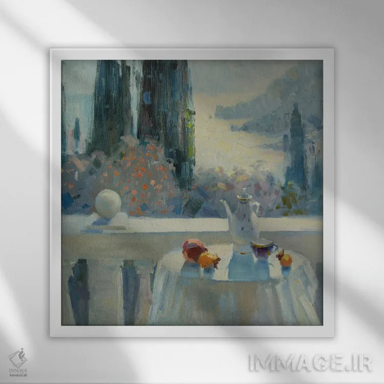 تابلو فراغت پاییزی خرمالو اثر کنتس آرت (هنرمند یا استودیو) - نمای قابدار سفید