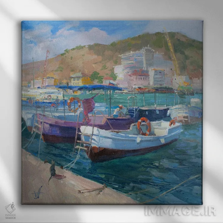 تابلو قایقهای تفریحی در لنگرگاه اثر کنتس آرت (هنرمند یا استودیو) - نمای روبهرو روی دیوار