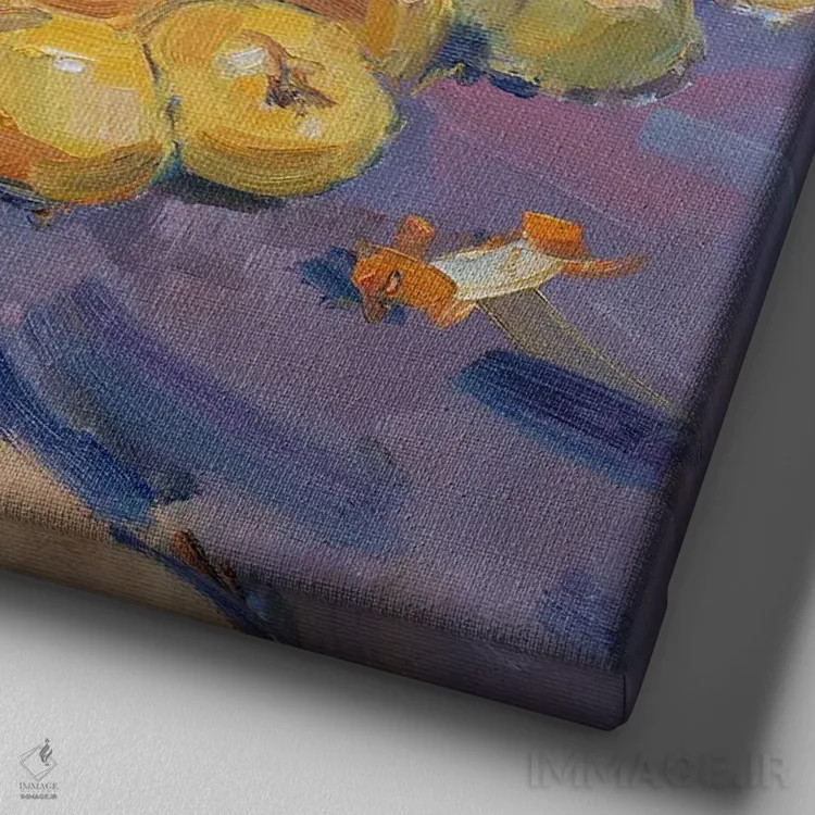 تابلو طبیعت بیجان به و خرمالو اثر کنتس آرت (هنرمند یا استودیو) - نمای نزدیک بافت بوم