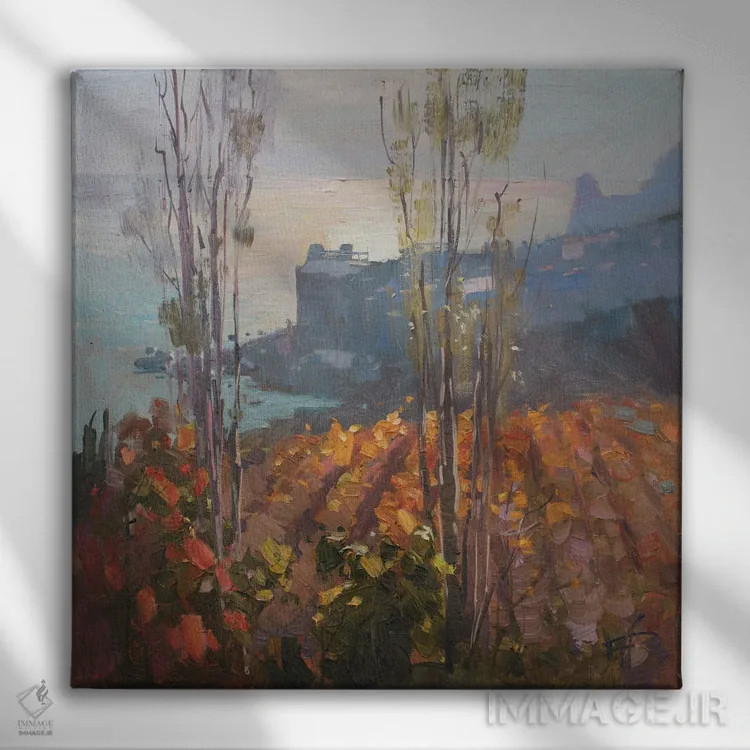 تابلو تاکستان پاییزی اثر کنتس آرت (هنرمند یا استودیو) - نمای روبهرو روی دیوار