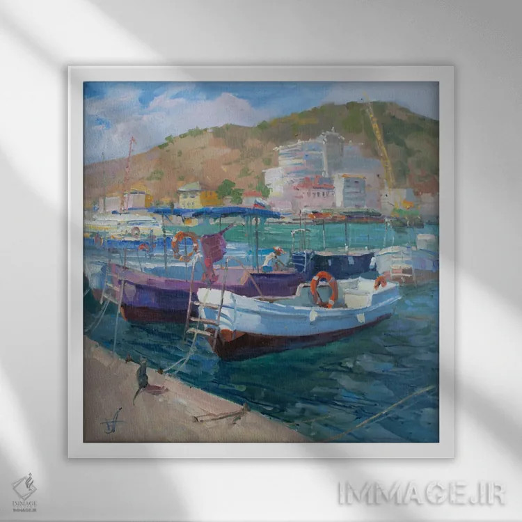 تابلو قایقها اثر کنتس آرت (هنرمند یا استودیو) - نمای قابدار سفید