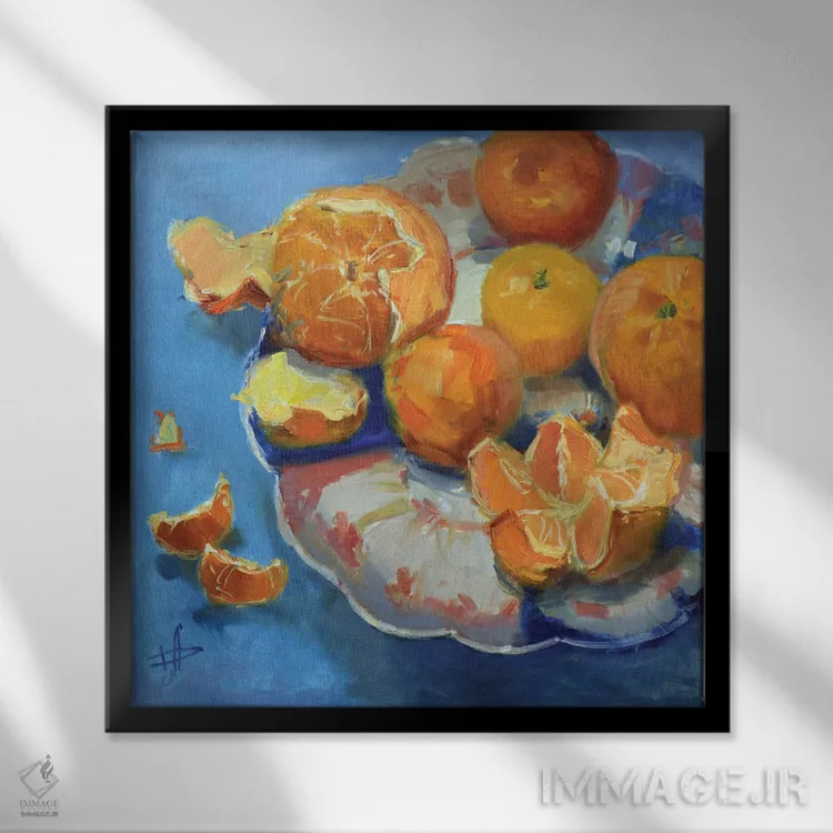 تابلو نارنگیهای نارنجی اثر کنتس آرت (هنرمند یا استودیو) - نمای قابدار مشکی