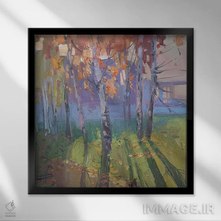 تابلو اوگلیچ؛ سایههای درختان غان اثر کنتس آرت (هنرمند یا استودیو) - نمای قابدار مشکی
