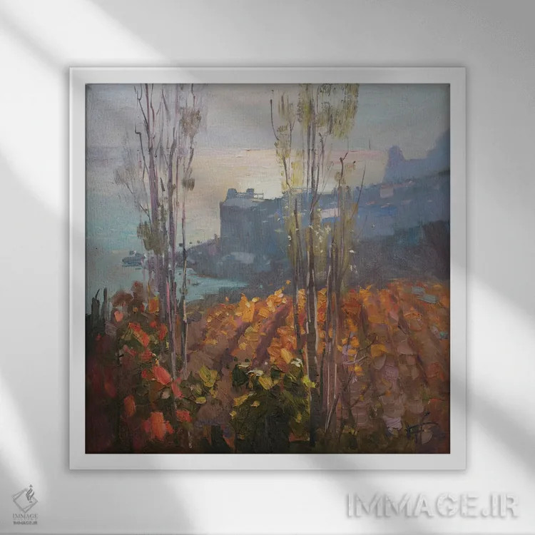 تابلو تاکستان پاییزی اثر کنتس آرت (هنرمند یا استودیو) - نمای قابدار سفید