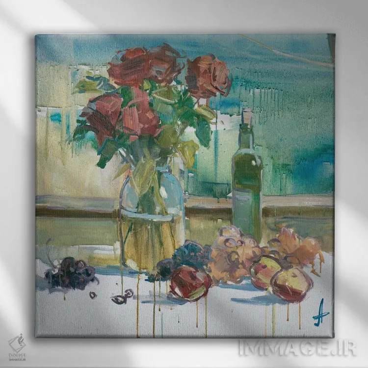 تابلو گل رز روی تراس اثر کنتس آرت (هنرمند یا استودیو) - نمای روبهرو روی دیوار