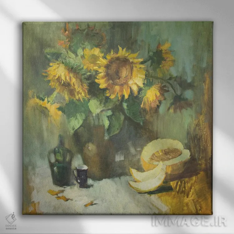 تابلو گل آفتابگردان و هندوانهها اثر کنتس آرت (هنرمند یا استودیو) - نمای روبهرو روی دیوار