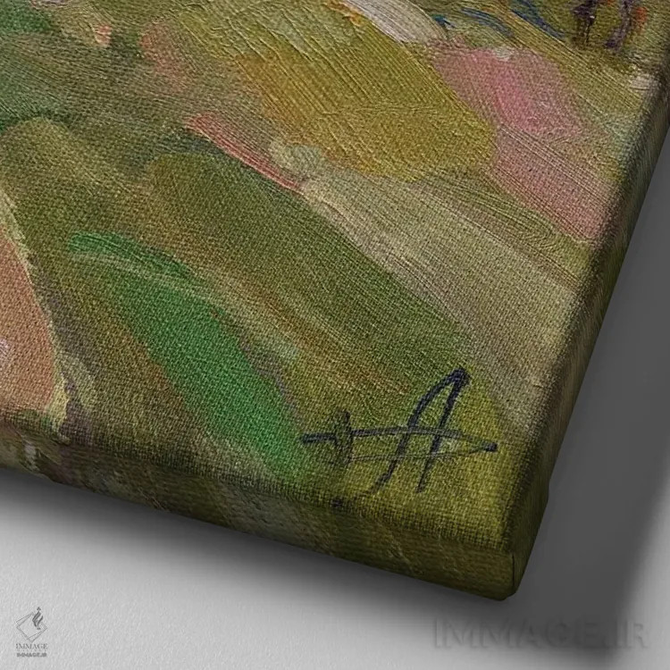 تابلو شکوفههای هلو در بهار اثر کنتس آرت (هنرمند یا استودیو) - نمای نزدیک بافت بوم