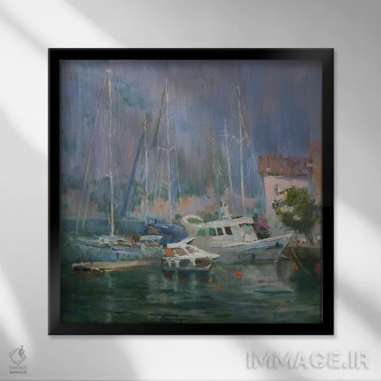 تابلو قایقهای تفریحی مونتهنگرو اثر کنتس آرت (هنرمند یا استودیو) - نمای قابدار مشکی