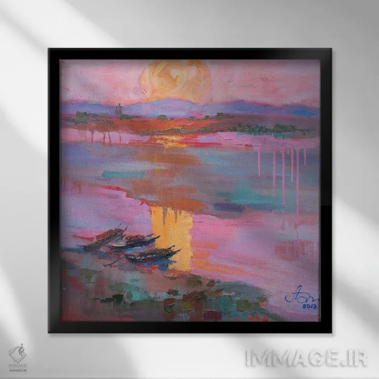 تابلو غروب بر فراز باگان باستانی اثر کنتس آرت (هنرمند یا استودیو) - نمای قابدار مشکی