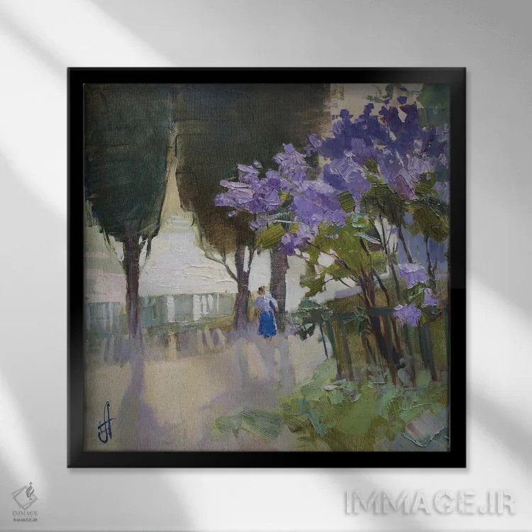 تابلو یاس بنفش شکوفا در گورزوف اثر کنتس آرت (هنرمند یا استودیو) - نمای قابدار مشکی