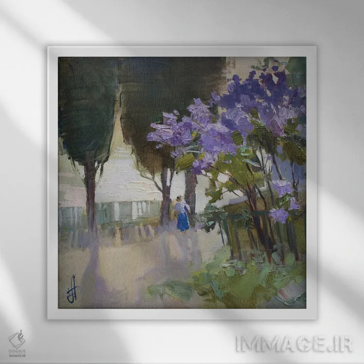 تابلو یاس بنفش شکوفا در گورزوف اثر کنتس آرت (هنرمند یا استودیو) - نمای قابدار سفید