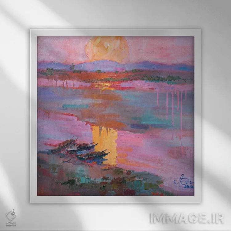 تابلو غروب بر فراز باگان باستانی اثر کنتس آرت (هنرمند یا استودیو) - نمای قابدار سفید