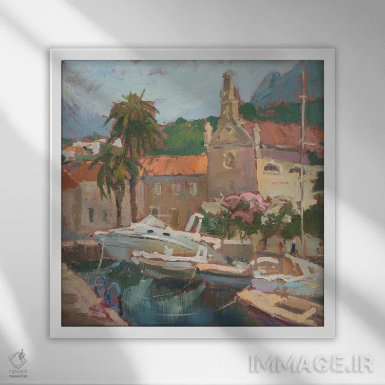 تابلو قایقها در مونتهنگرو اثر کنتس آرت (هنرمند یا استودیو) - نمای قابدار سفید