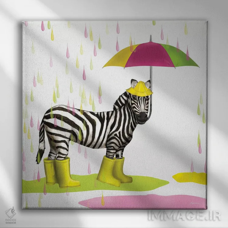 تابلو گورخر سافاری قطره باران اثر هیوگو ادوینز - نمای روبهرو روی دیوار