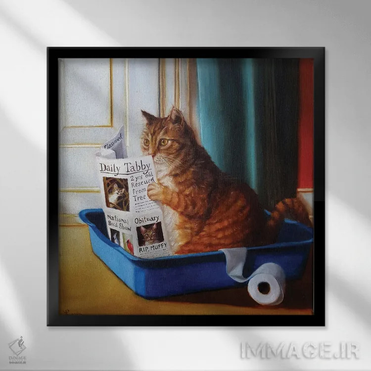 تابلو تخت گربه اثر لوسیا هفرنان - نمای قابدار مشکی