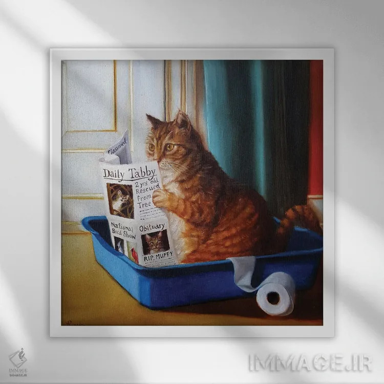 تابلو تخت گربه اثر لوسیا هفرنان - نمای قابدار سفید