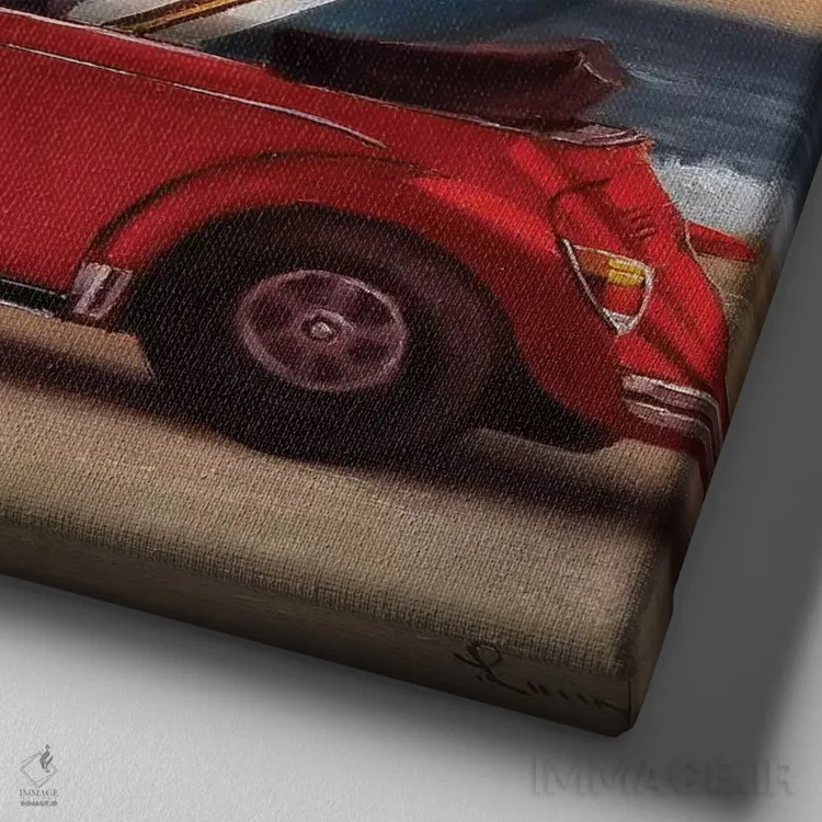 تابلو روانهٔ ساحل اثر لوسیا هفرنان - نمای نزدیک بافت بوم