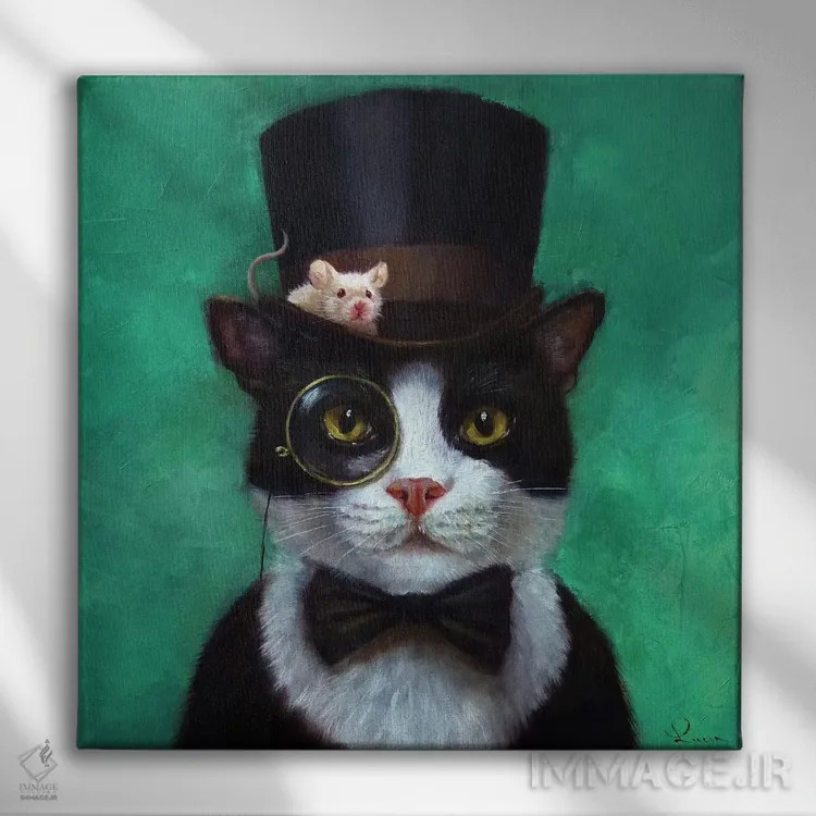 تابلو گربه تاکسیدو اثر لوسیا هفرنان - نمای روبهرو روی دیوار