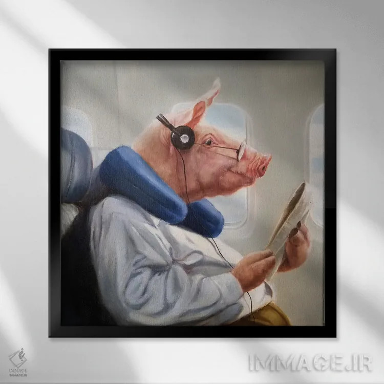 تابلو وقتی خوکها پرواز کنند II (اصطلاح طنز) اثر لوسیا هفرنان - نمای قابدار مشکی