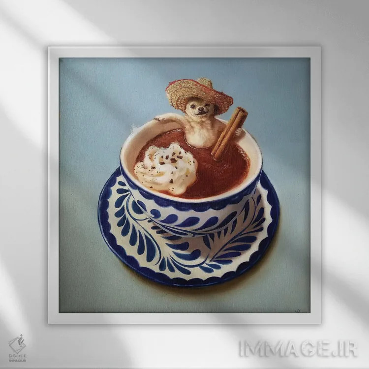 تابلو شکلات داغ مکزیکی اثر لوسیا هفرنان - نمای قابدار سفید