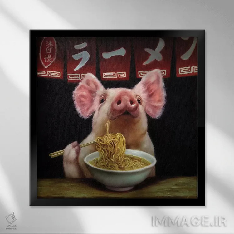 تابلو کلی رشتهفرنگی (طنز) اثر لوسیا هفرنان - نمای قابدار مشکی