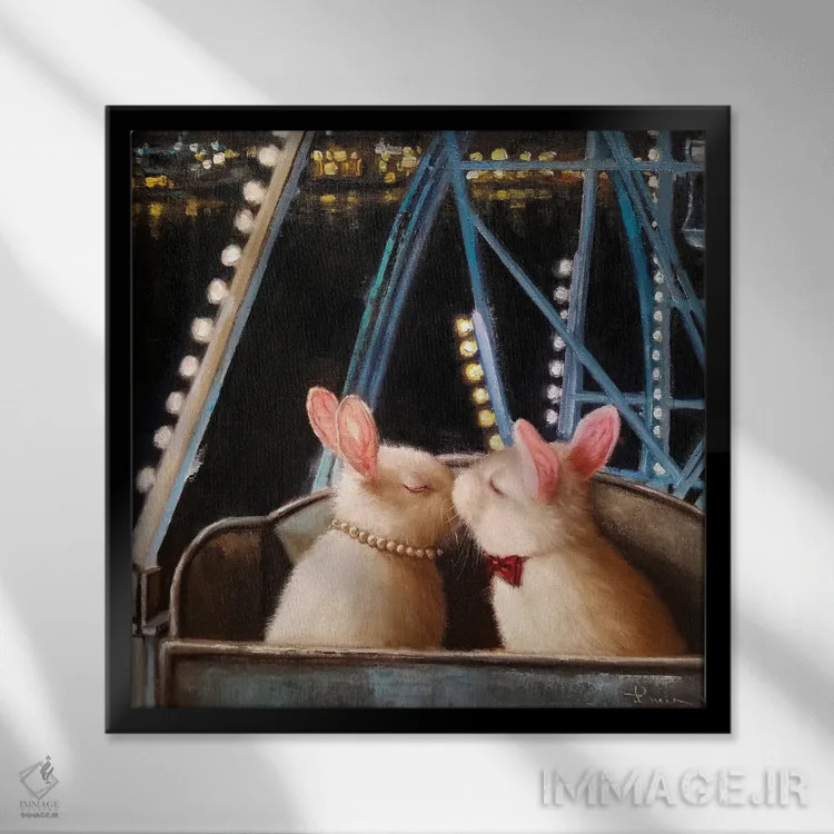 تابلو اولین بوسه اثر لوسیا هفرنان - نمای قابدار مشکی