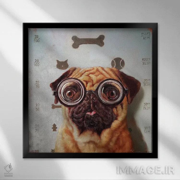 تابلو معاینه چشم سگ اثر لوسیا هفرنان - نمای قابدار مشکی
