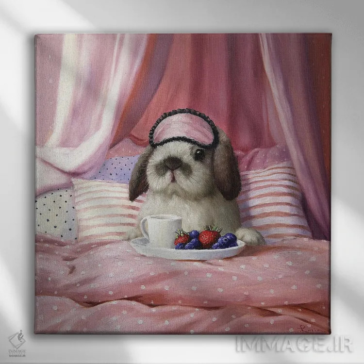 تابلو صبحانه در رختخواب اثر لوسیا هفرنان - نمای روبهرو روی دیوار