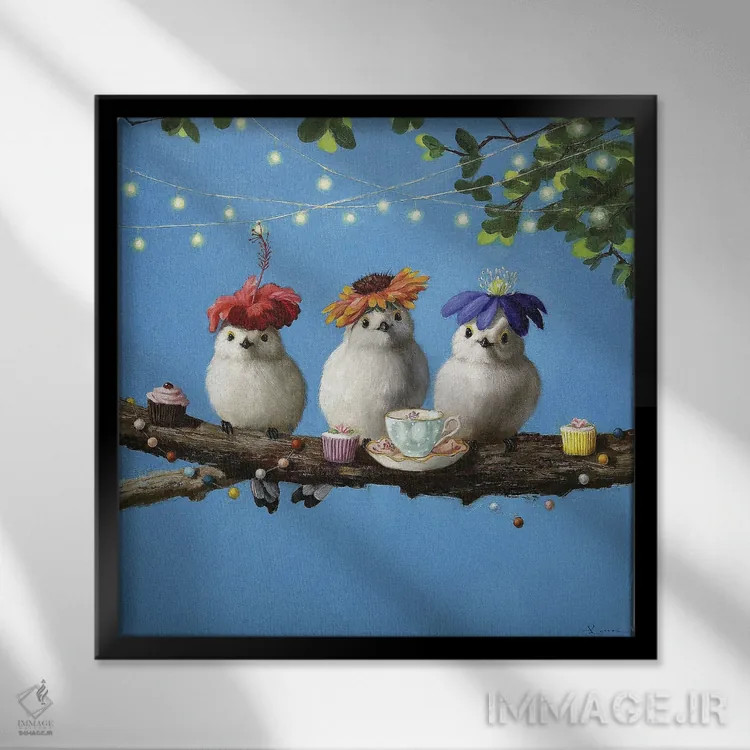 تابلو مهمانی باغ اثر لوسیا هفرنان - نمای قابدار مشکی