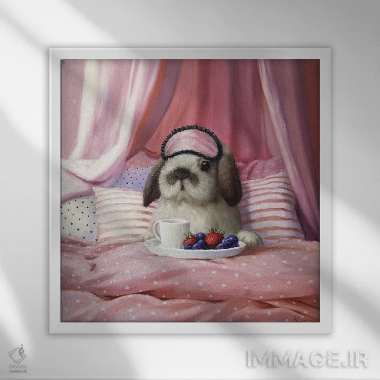 تابلو صبحانه در رختخواب اثر لوسیا هفرنان - نمای قابدار سفید