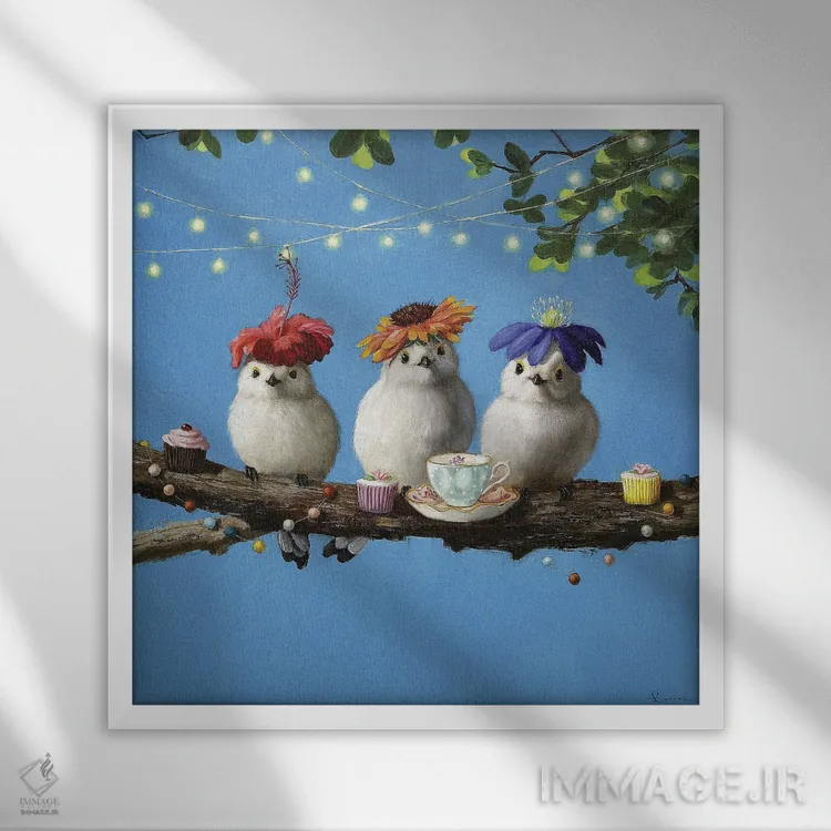 تابلو مهمانی باغ اثر لوسیا هفرنان - نمای قابدار سفید