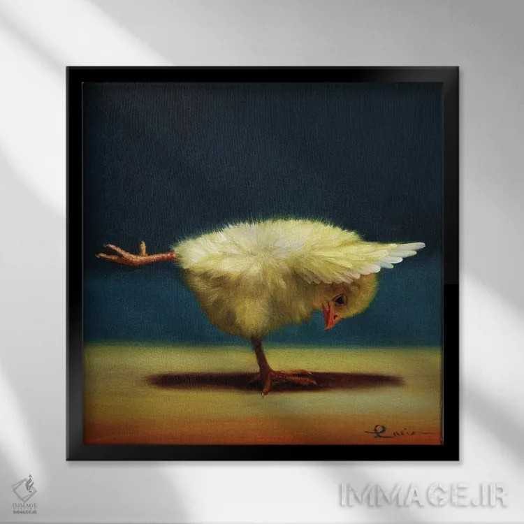 تابلو تیر تعادل (جوجه یوگاکار) اثر لوسیا هفرنان - نمای قابدار مشکی
