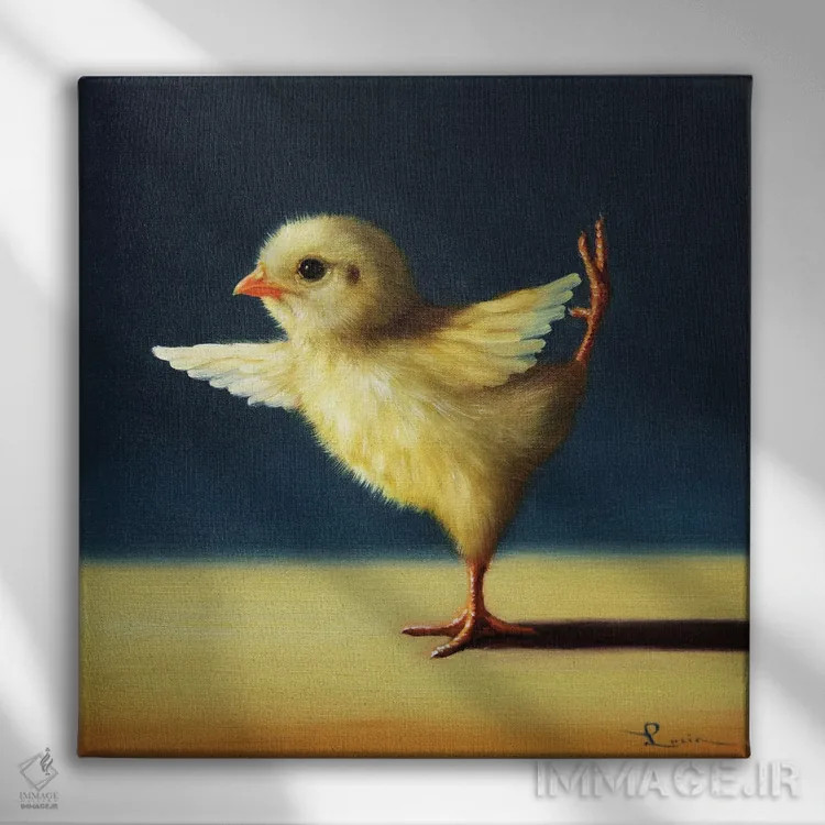 تابلو حالت رقصنده (جوجه یوگاکار) اثر لوسیا هفرنان - نمای روبهرو روی دیوار