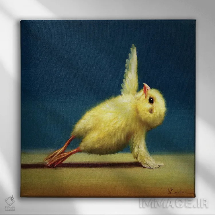 تابلو تخته پهلو (جوجه یوگاکار) اثر لوسیا هفرنان - نمای روبهرو روی دیوار