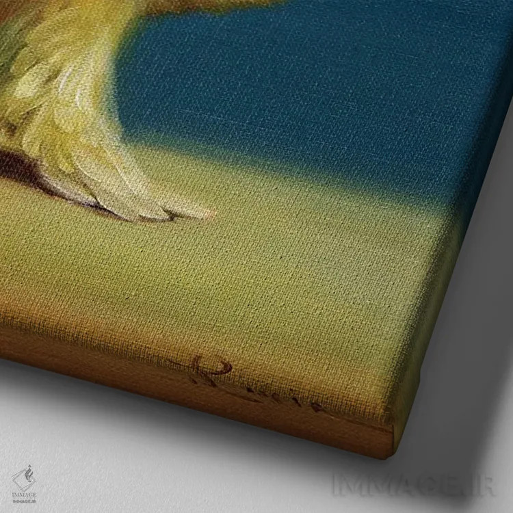 تابلو تخته پهلو (جوجه یوگاکار) اثر لوسیا هفرنان - نمای نزدیک بافت بوم