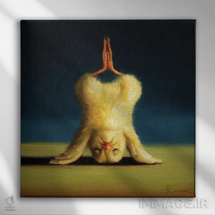 تابلو ایستادن روی سر به شکل نیلوفر (جوجه یوگاکار) اثر لوسیا هفرنان - نمای روبهرو روی دیوار