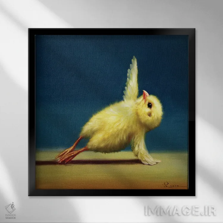 تابلو تخته پهلو (جوجه یوگاکار) اثر لوسیا هفرنان - نمای قابدار مشکی