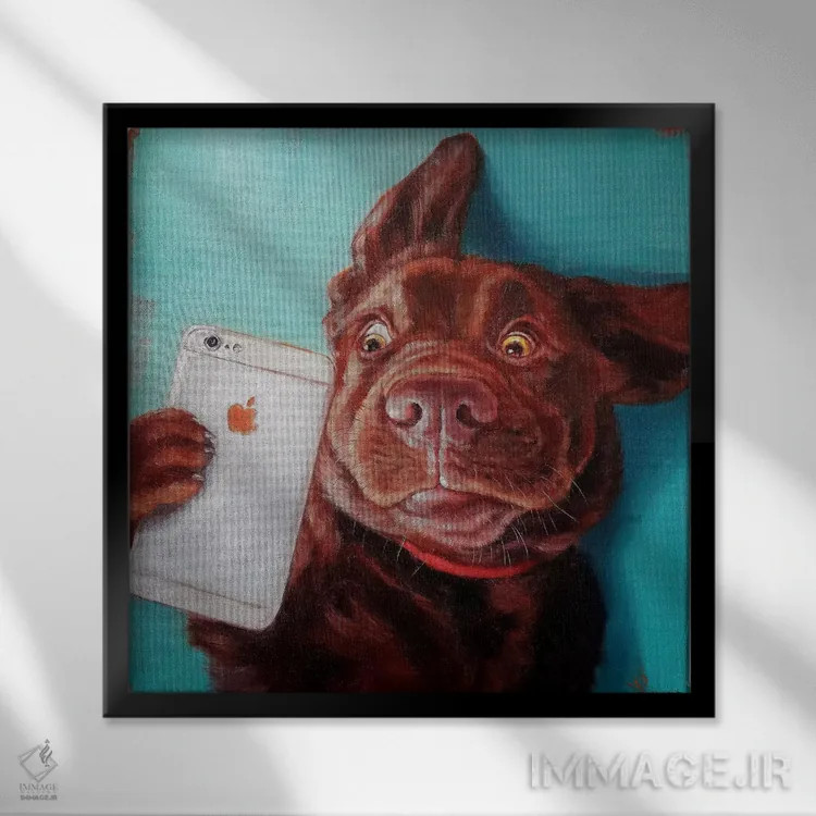 تابلو سلفی سگ اثر لوسیا هفرنان - نمای قابدار مشکی