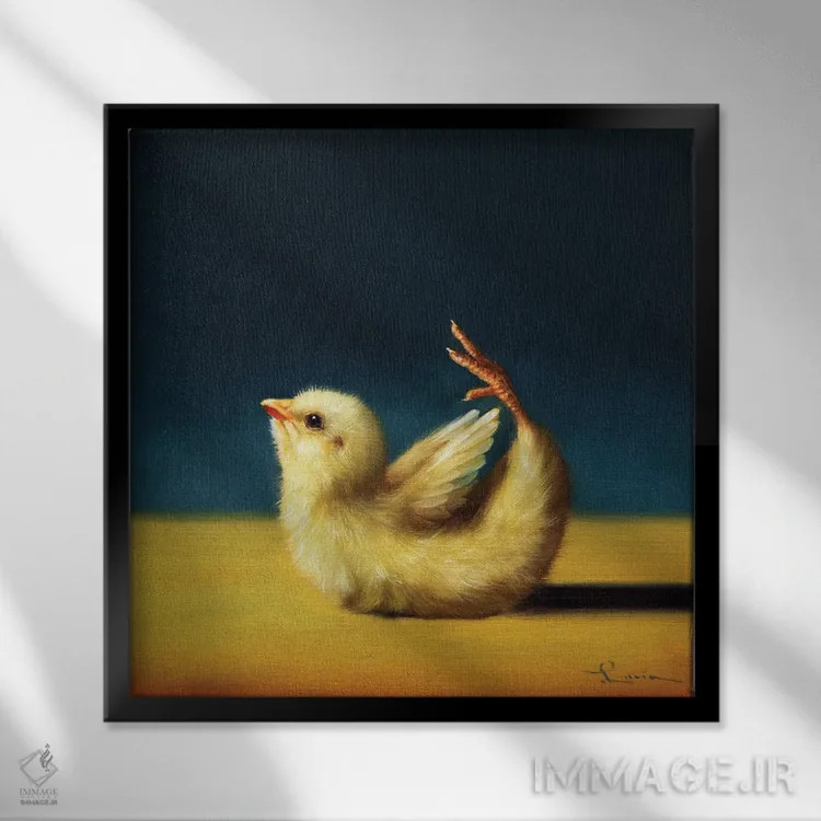 تابلو حالت کمان (جوجه یوگاکار) اثر لوسیا هفرنان - نمای قابدار مشکی