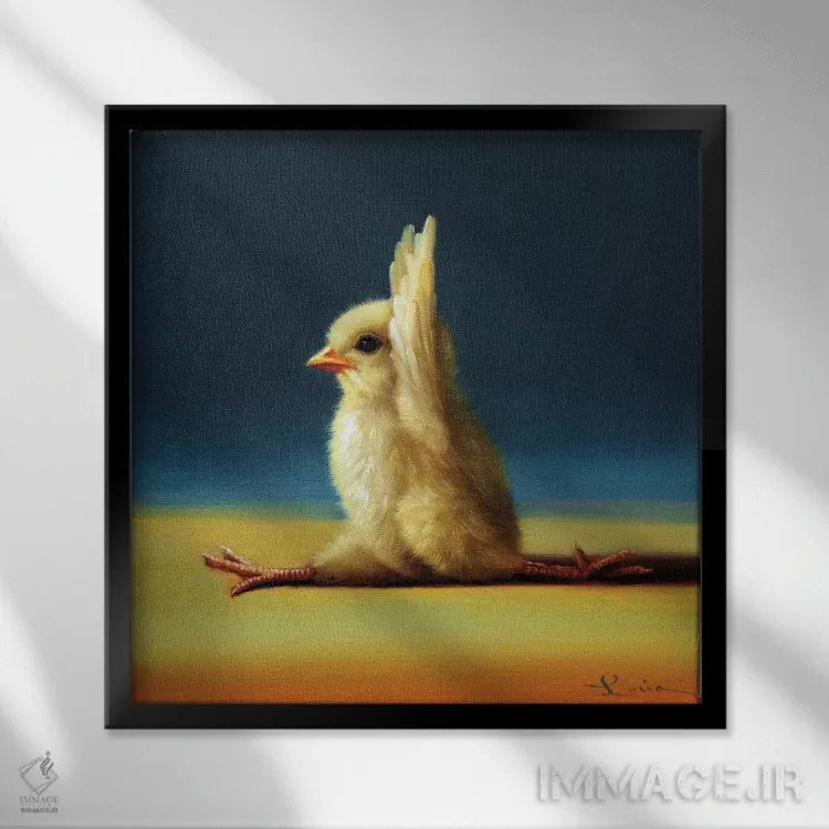 تابلو حالت میمون (جوجه یوگاکار) اثر لوسیا هفرنان - نمای قابدار مشکی