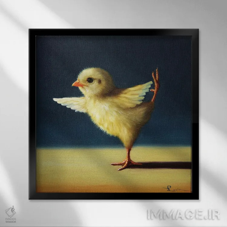 تابلو حالت رقصنده (جوجه یوگاکار) اثر لوسیا هفرنان - نمای قابدار مشکی