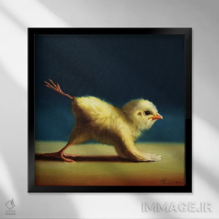 تابلو لگد قاطر (جوجه یوگاکار) اثر لوسیا هفرنان - نمای قابدار مشکی