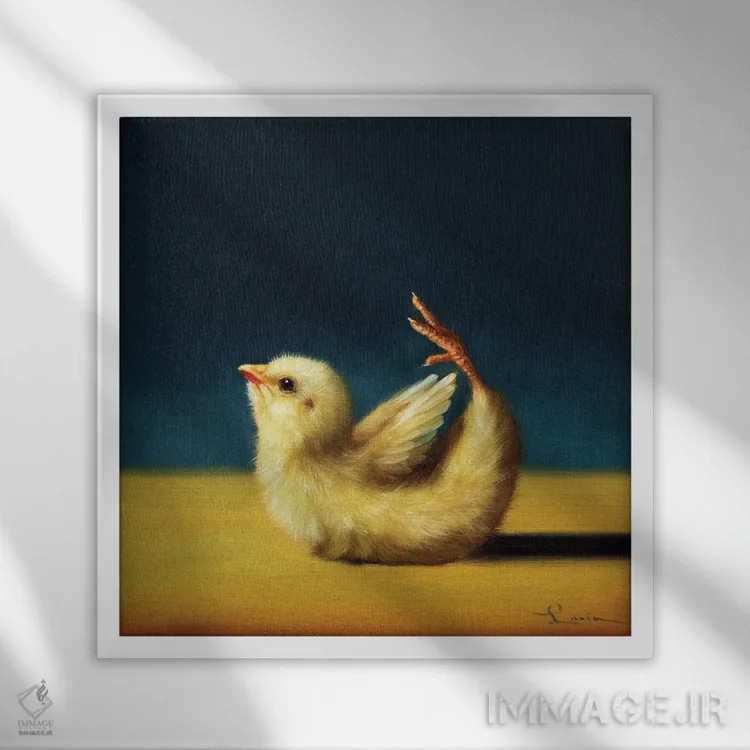 تابلو حالت کمان (جوجه یوگاکار) اثر لوسیا هفرنان - نمای قابدار سفید