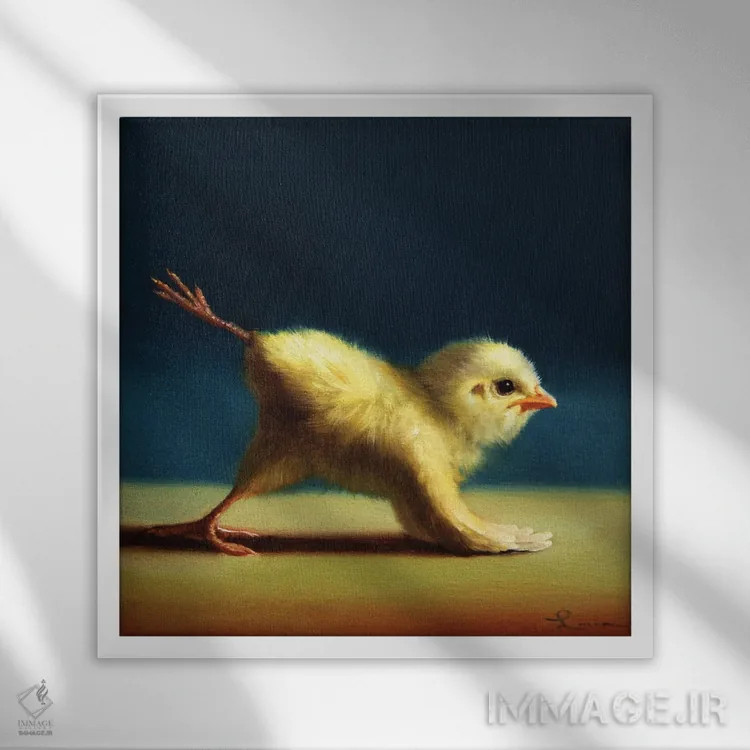 تابلو لگد قاطر (جوجه یوگاکار) اثر لوسیا هفرنان - نمای قابدار سفید