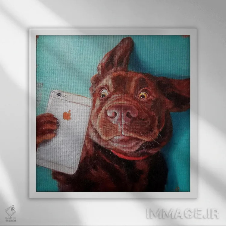 تابلو سلفی سگ اثر لوسیا هفرنان - نمای قابدار سفید