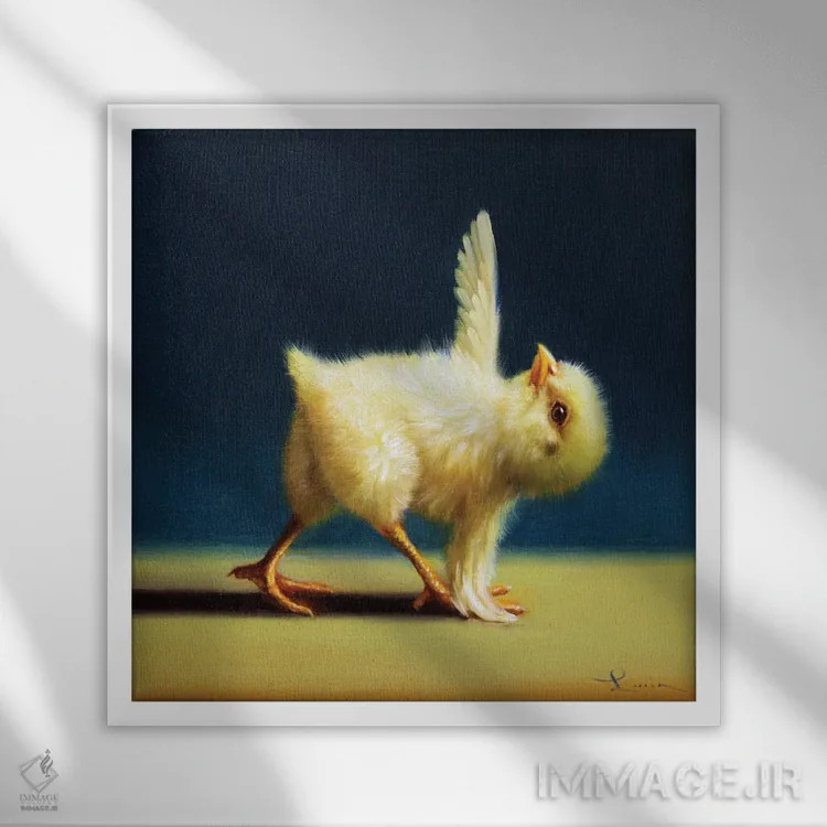 تابلو مثلث چرخیده (جوجه یوگاکار) اثر لوسیا هفرنان - نمای قابدار سفید