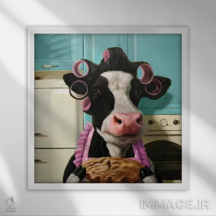 تابلو کیک گاوی (کود گاو) اثر لوسیا هفرنان - نمای قابدار سفید